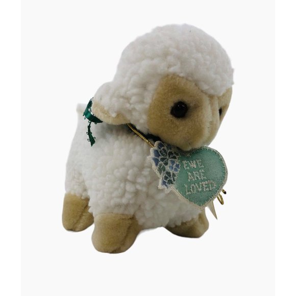 Lamb Plush Heart Tag Ewe Are Loved Stuffed Animal Green Bow Sherpa Easter - Picture 10 of 10